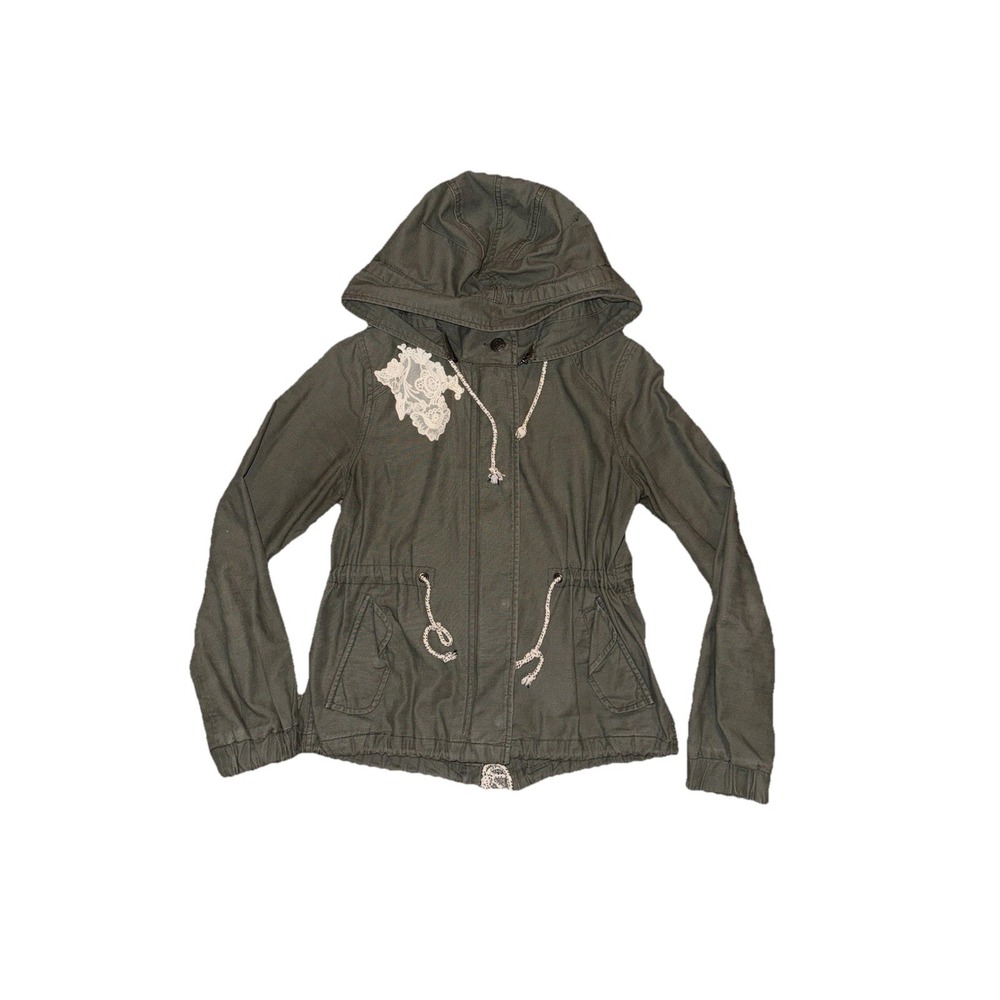 Daughters of Liberation Olive Army Utility Lace Appliqué Hooded Jacket Size S